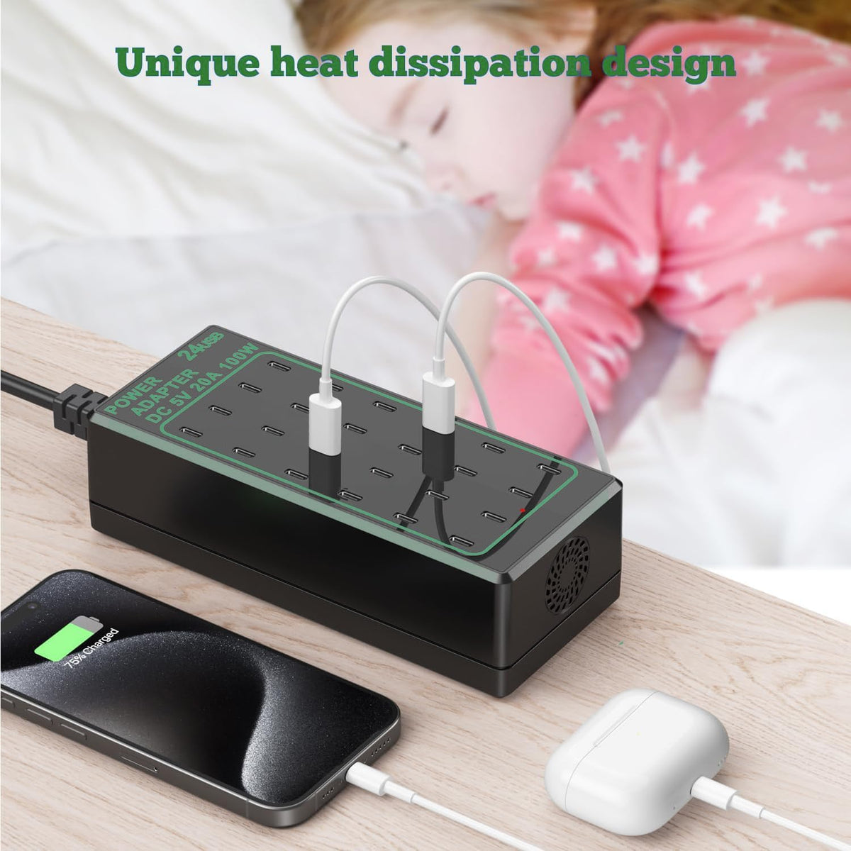 24-Port 100W (20A) USB C Charging Station, Multiple Fast Charger Hub, Home Desktop Power Adapter, Travel Convenient, Compatible With iPhone/Samsung/Google and More