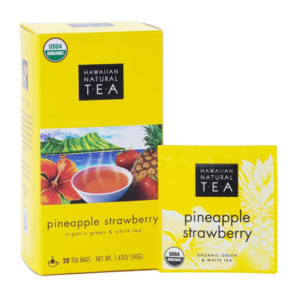 Hawaiian Natural Tea Pineapple Strawberry White & Green Tea Bags, 20 Count