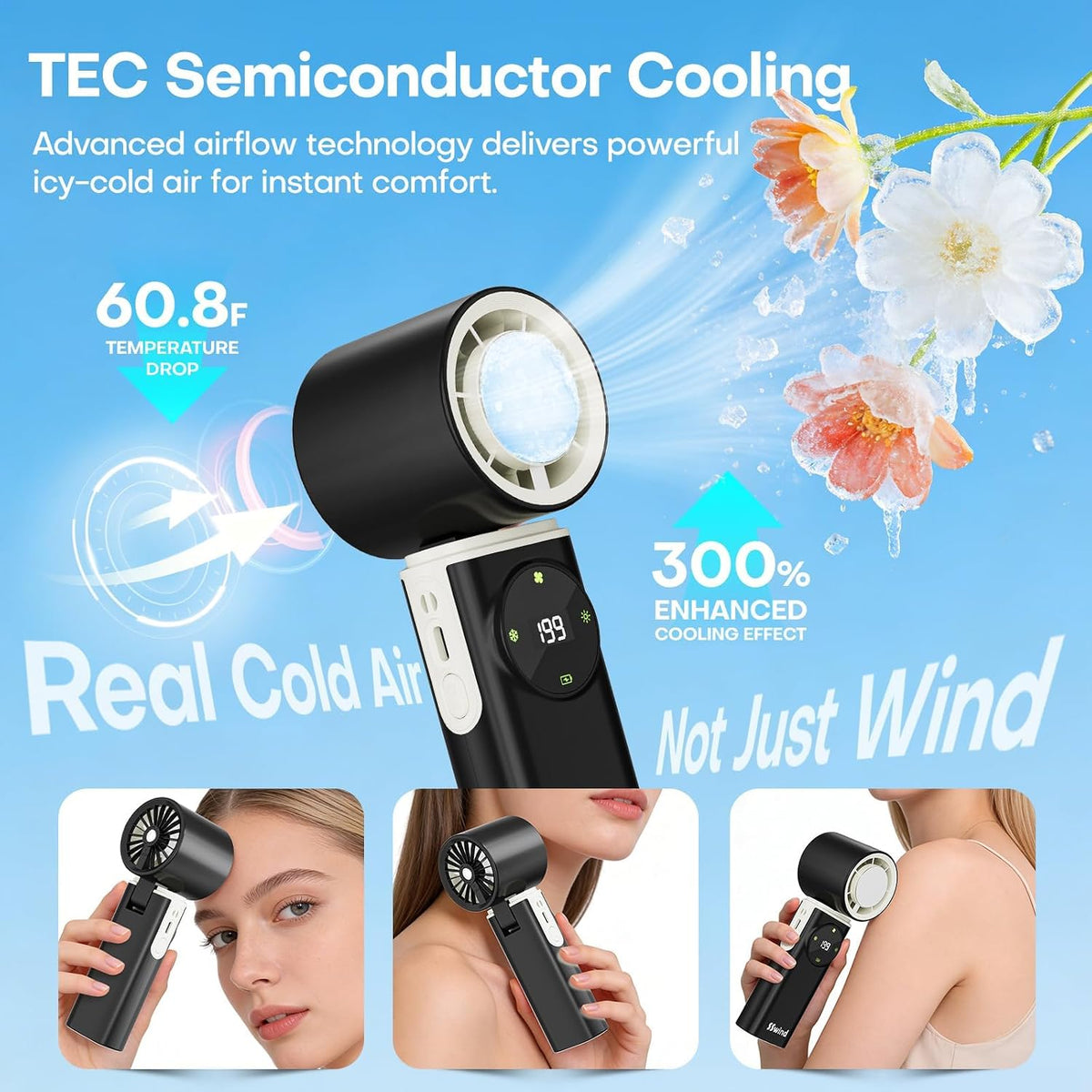 6000mAh Portable Handheld Fan with Ice Cooling, 199 Levels Stepless Speed, 20H Long Battery Life, 20000RPM Turbo Fan Rechargeable Personal Mini Fan for Travel, Outdoor, Makeup