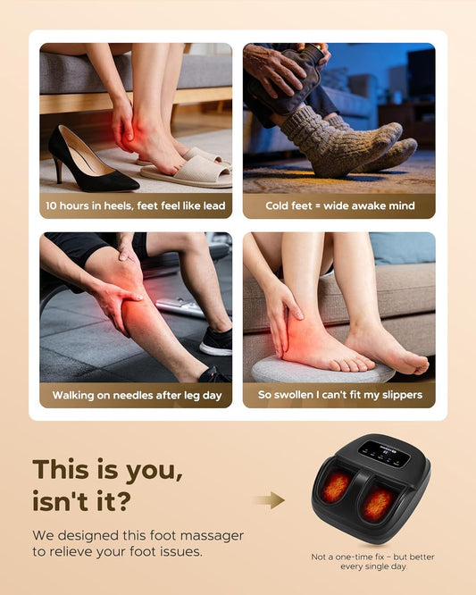 EaseZen Shiatsu Foot Massager Machine with Heat & Remote, 2026 Upgraded Deep Kneading, for Plantar Fasciitis, Neuropathy, FSA Eligible, Birthday Gifts for Women Mom Men Dad, Up to Foot Size 14