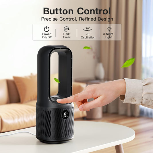 let'me Bladeless Desk Fan Small Quiet,5-Speed Bedside Table Fan with 3-Level Brightness Night Light, 72° Oscillation, 9-Hour Timer, Wired Power with Adapter,Fan for Bedroom Office Home,13x5 Incn