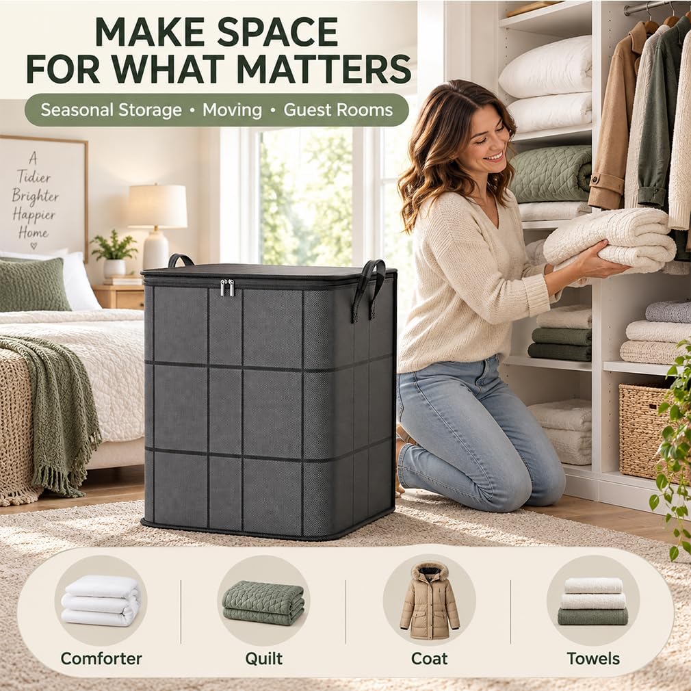 220L XXL Foldable Storage Bag with Reinforced Handles, Upgraded Heavy-Duty Design with Reinforced Seams & Zipper, Portable Moving Storage Bags for Bedding, Clothes & Quilts，XXL: 23.6x19.7x27.6 in：3