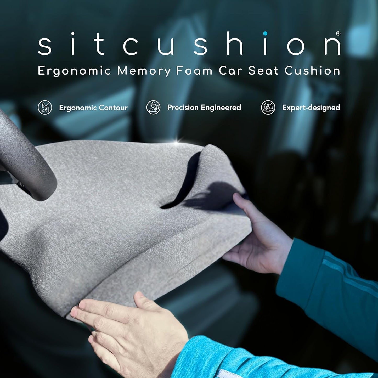 SitCushion Car Seat Cushion for Long Driving – X Large Memory Foam Seat Cushion for Sciatica & Tailbone Pain Relief, Orthopedic Coccyx Cushion with Non-Slip Bottom, Back Pillow for Car, Truck (Black)