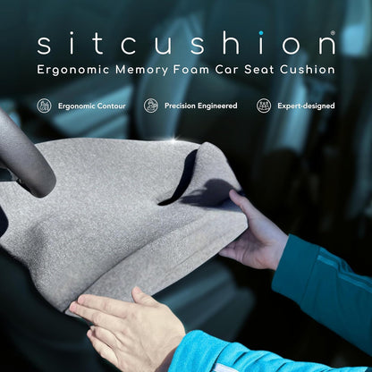 SitCushion Car Seat Cushion for Long Driving – X Large Memory Foam Seat Cushion for Sciatica & Tailbone Pain Relief, Orthopedic Coccyx Cushion with Non-Slip Bottom, Back Pillow for Car, Truck (Black)