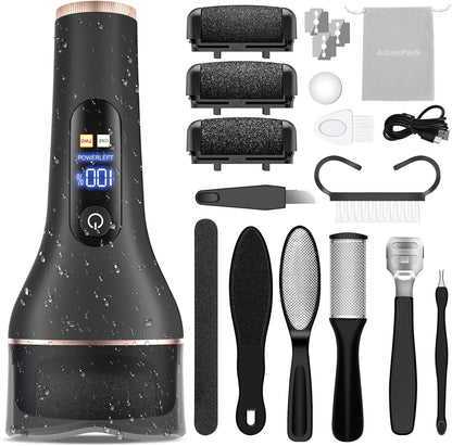 Electric Callus Remover for Feet,Professional Pedicure Kit Rechargeable Foot File Hard Skin Remover for Cracked Heels &Dead Skin,with 3 Roller Heads 2 Speed(White N9)