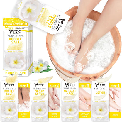 Pedicure Kit Foot Soak Set: Bubble Salt, Sugar Scrub, Massage Mask, Massage Lotion in a Box, 4 Step Foot Spa Kit for Dry Feet, Softens Calluses, Tired Feet（3 Set Lavender) - Colors B