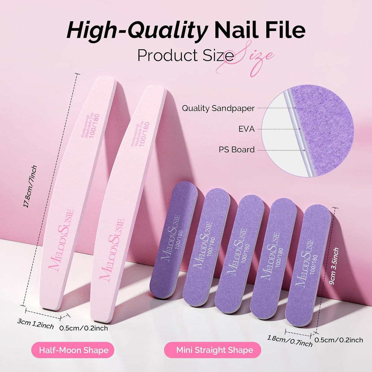 MelodySusie 16Pcs Professional Nail Buffer Kit,Nail Files and Buffers,Nail Buffer Block,Nail Brush, Nail File Buffers Kit for Natural Nails,DIY,Home Use,Salon（100/180 Grit）