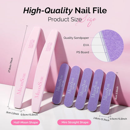 MelodySusie 16Pcs Professional Nail Buffer Kit,Nail Files and Buffers,Nail Buffer Block,Nail Brush, Nail File Buffers Kit for Natural Nails,DIY,Home Use,Salon（100/180 Grit）