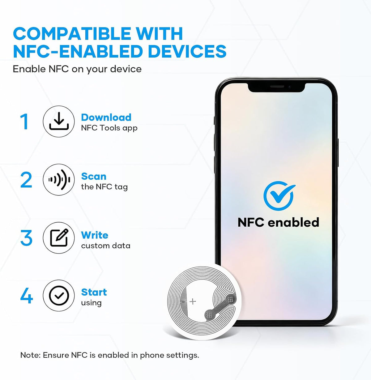 NFC Stickers 60 Pcs, NTAG215 Tags, Waterproof Rewritable NFC Tags