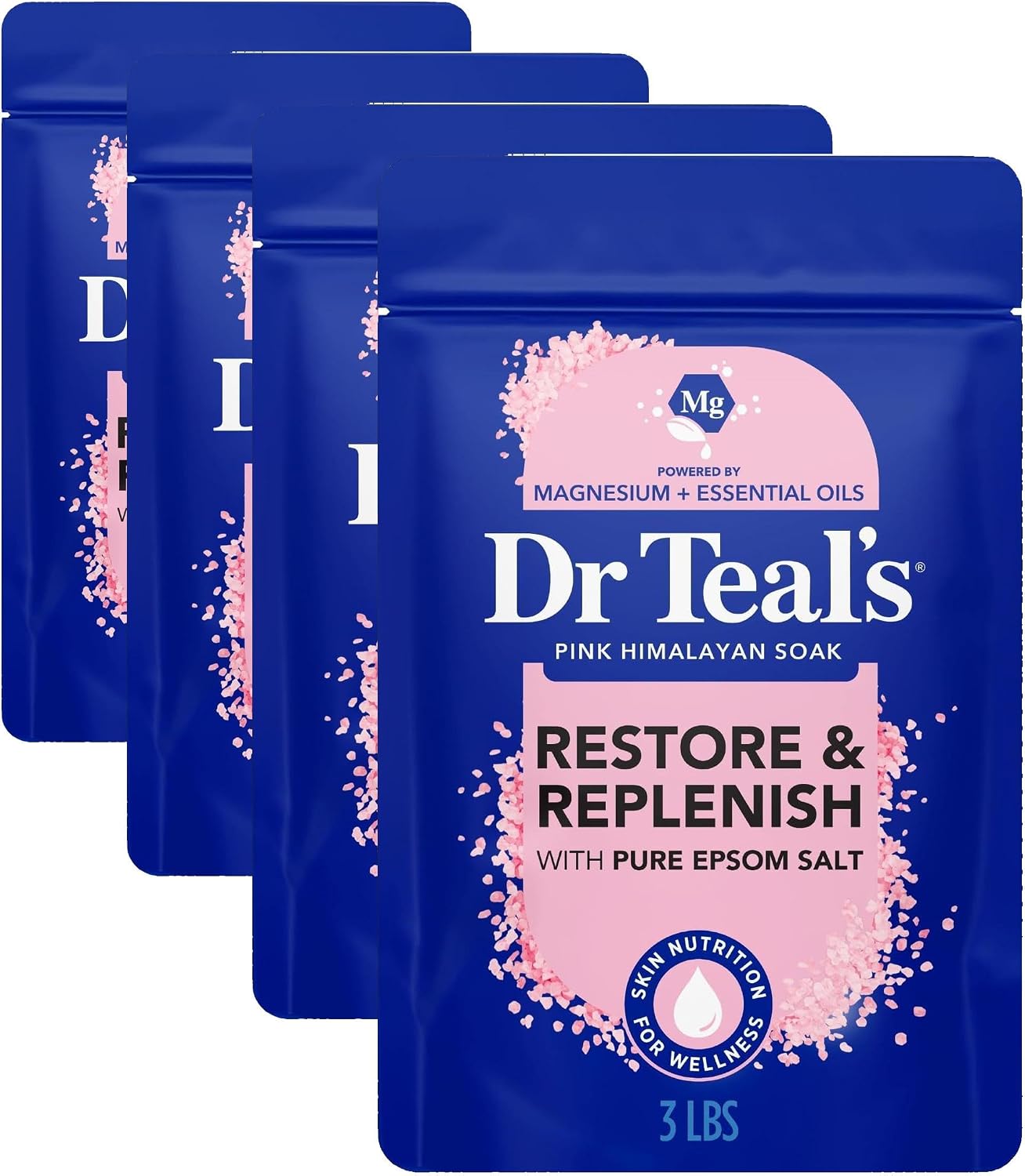 Dr Teal's Epsom Salt Magnesium Soak, Restore & Replenish with Pink Himalayan Salt, 3 lbs