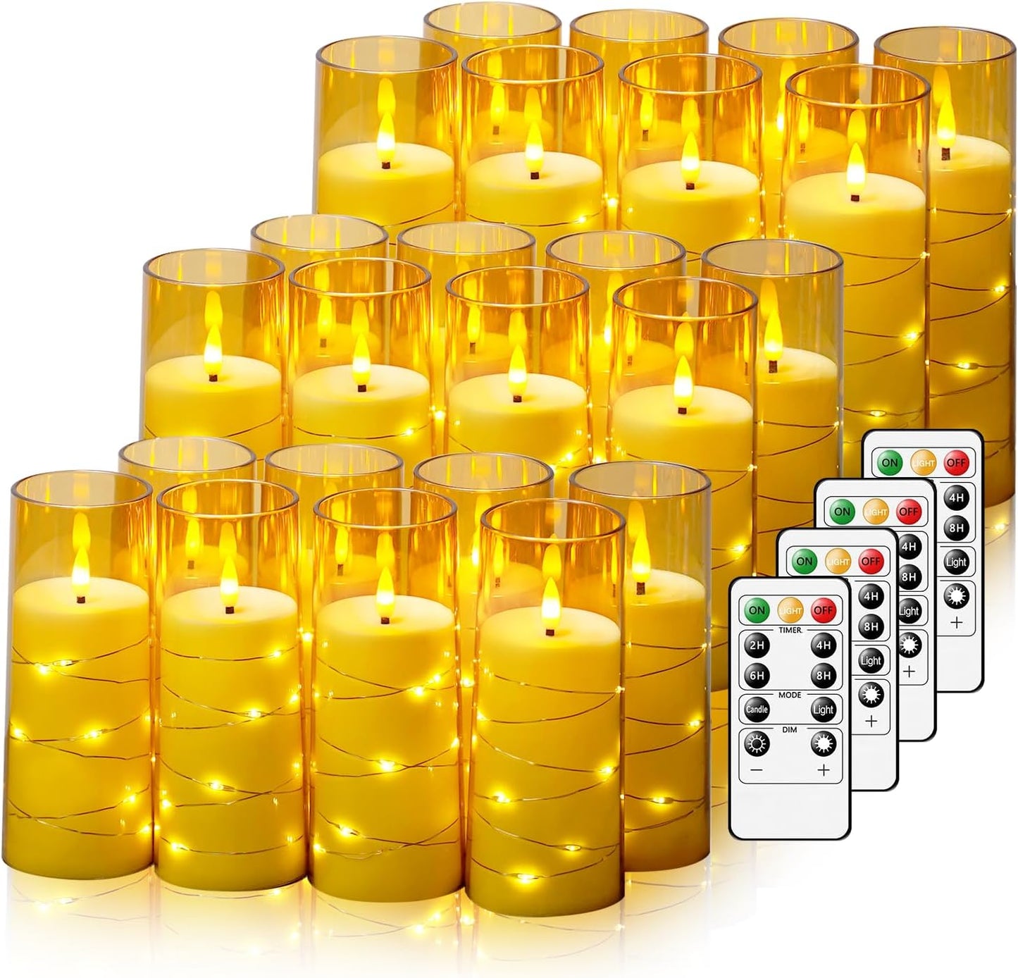 Nimiko Flickering Flameless LED Candles,Battery Operated Candles 24 Pcs with Embedded Star String,Acrylic LED Pillar Candles with Remote,Suitable for Home Decoration to Create an Atmosphere (White)