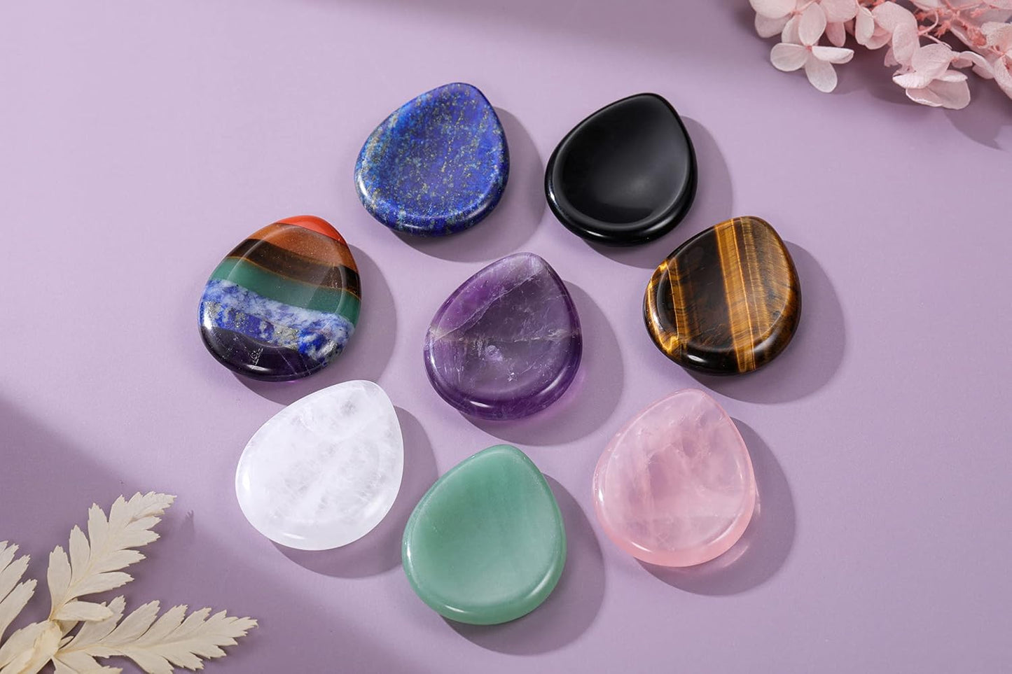 Jovivi Thumb Worry Stone - Palm Stones Pocket Natural Chakra Reiki Healing Crystals Therapy Geometry - Lapis Lazuli