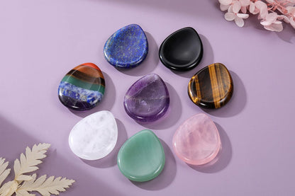 Jovivi Thumb Worry Stone - Palm Stones Pocket Natural Chakra Reiki Healing Crystals Therapy Geometry - Lapis Lazuli