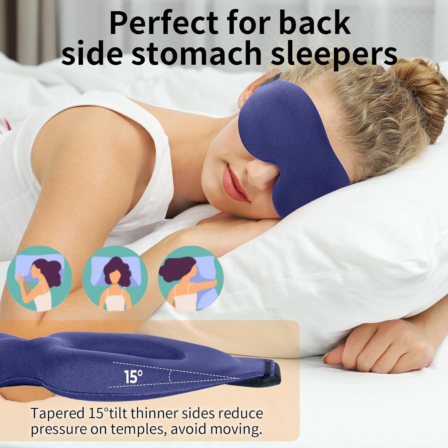 NEWVANGA Sleep Mask for Back and Side Sleeper, Block Out Light, Luxury Sleeping Eye Mask of 3D Night Blindfold, Zero Pressure Breathable Travel Eye Cover Black