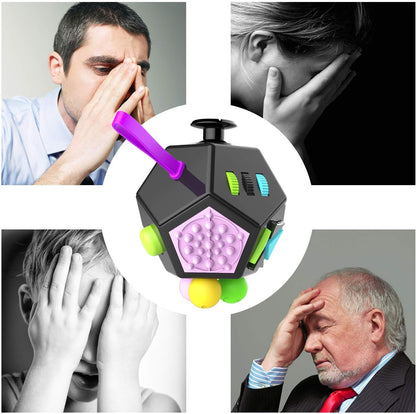 Fidget Dodecagon-12 Sided Fidget Toy Stress Relief Cube for Children and Adults, Silent Compact Classroom Gifts Stocking Stuffers for Teen Boys, Kids(B3 Blue Sky)