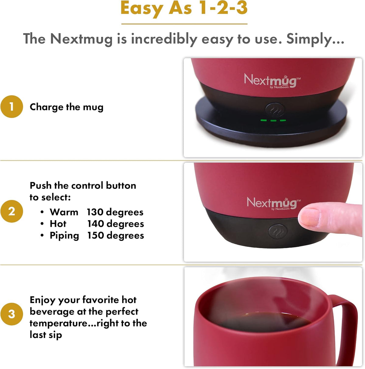 Nextmug - Temperature-Controlled, Self-Heating Coffee Mug