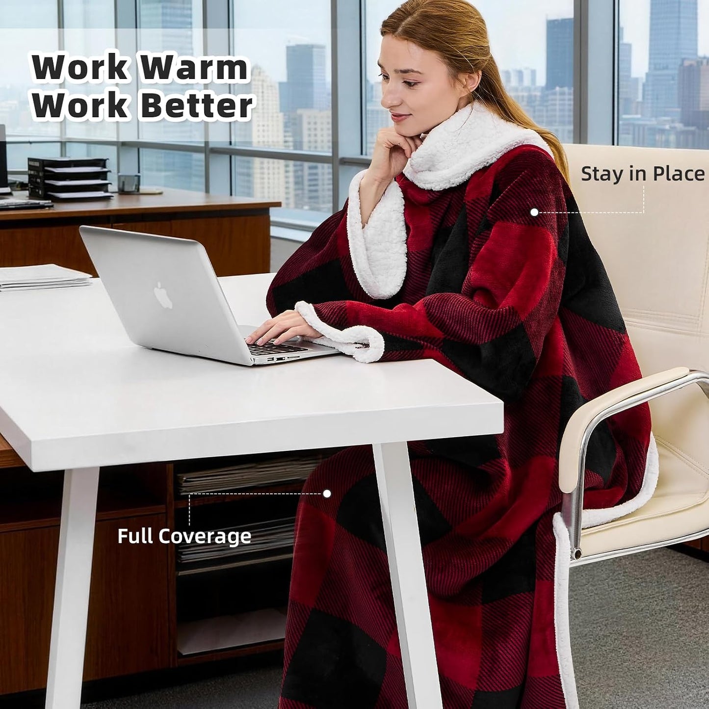 IFNOW Sherpa Wearable Blanket with Sleeves for Women Men Adults, Christmas Birthday Gifts for Women Mom Wife, Cozy Wearable Blanket with Arm and Pocket, Warm Full Body TV Wrap Throw Blanket, Grey