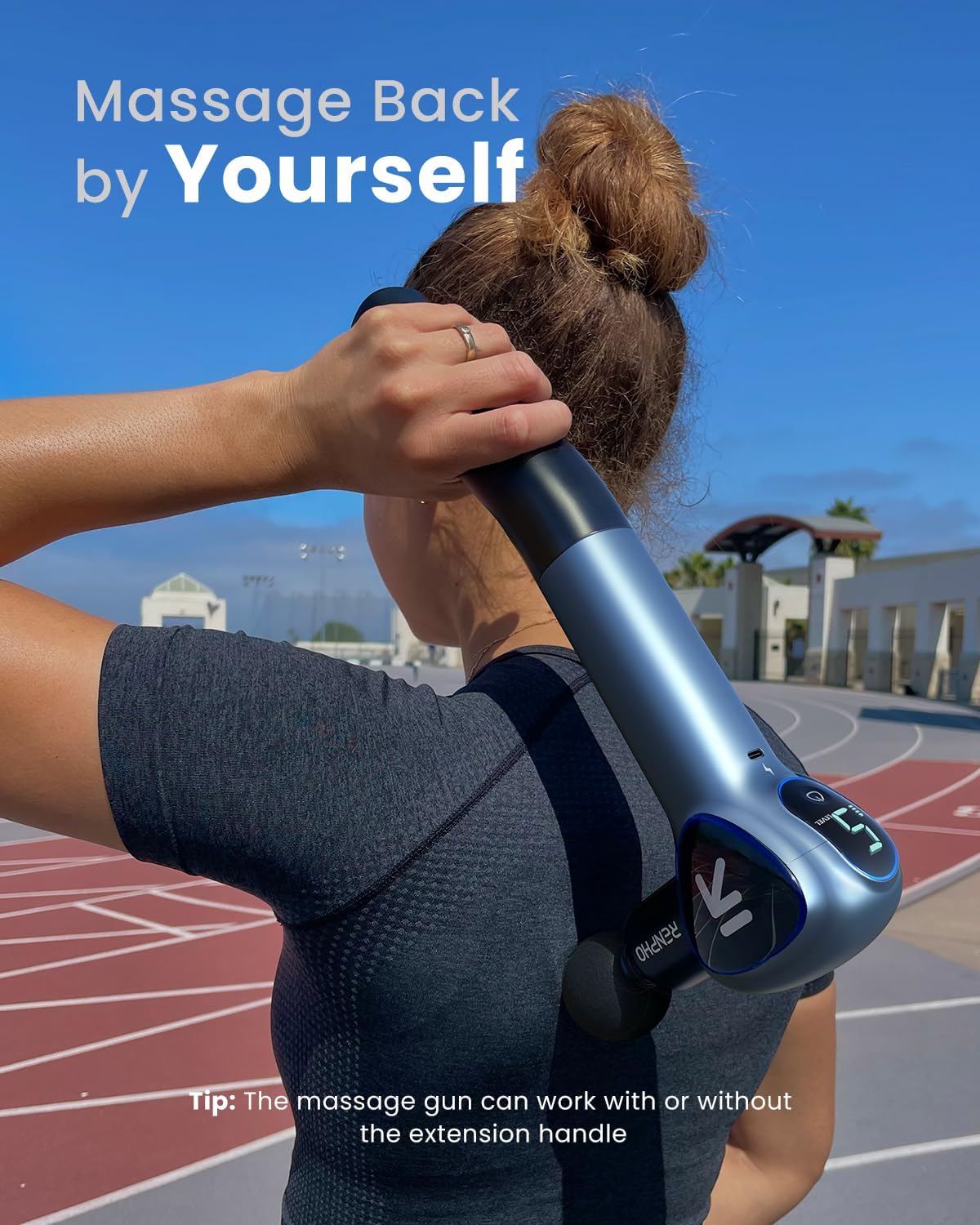 RENPHO Foldable Massage Gun with Extension Handle for Back, 0-90° Adjustable Angle, FSA Eligible, Handheld Percussion Deep Tissue Massager with 9mm Amplitude for Pain Relief HSA, Gifts for Men Women