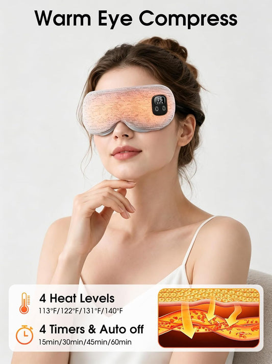 EASICUTI Heated Eye Mask, Cordless Warm Eye Compress for Dry Eyes Blepharitis Stye Treatment Eye Relief Improve Sleep, 4-Level Temperature & Timer, Washable Eye Heating Pad for Sleeping, Travel, Grey