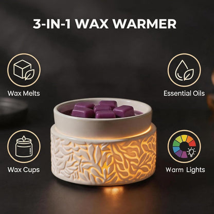 Wax Melt Warmer 3-in-1 Electric, Ceramic Wax Burner for Scented Wax & Essential Oil – Fast Heating, Flame-Free Aromatherapy for Home Office, White