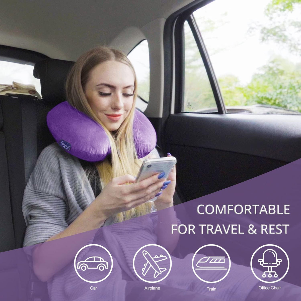 Travel Pillow Memory Foam for Airplanes - Neck Pillow for Traveling, Car, Home, Flight Pillow for Sleeping with Attachable Snap Strap Soft Washable Cover, Provide Head Neck Support Rest, Dark Gray