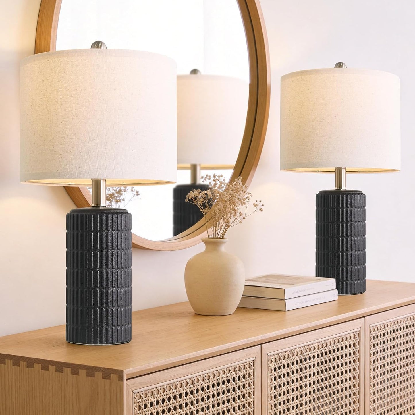 PoKat 20.75" Small Modern Ceramic Table Lamps Set of 2 for Bedroom, White Bedside Lamps for Night Stands, Farmhouse Desk Home Decor Gift Nightstand Table Lamps for Living Room End Table Beige