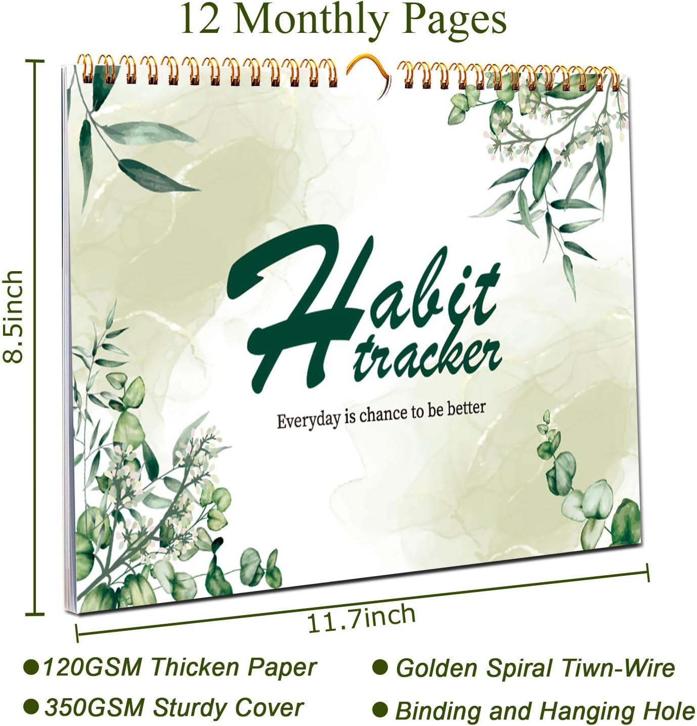 Habit Tracker Calendar, Daily Weekly Goal and Habit Tracker Journal, 12 Months Undated Habits Tracker Planner with Spiral Binding, Boost Productivity Tool and Workout Calendar, 11.7"x8.5"