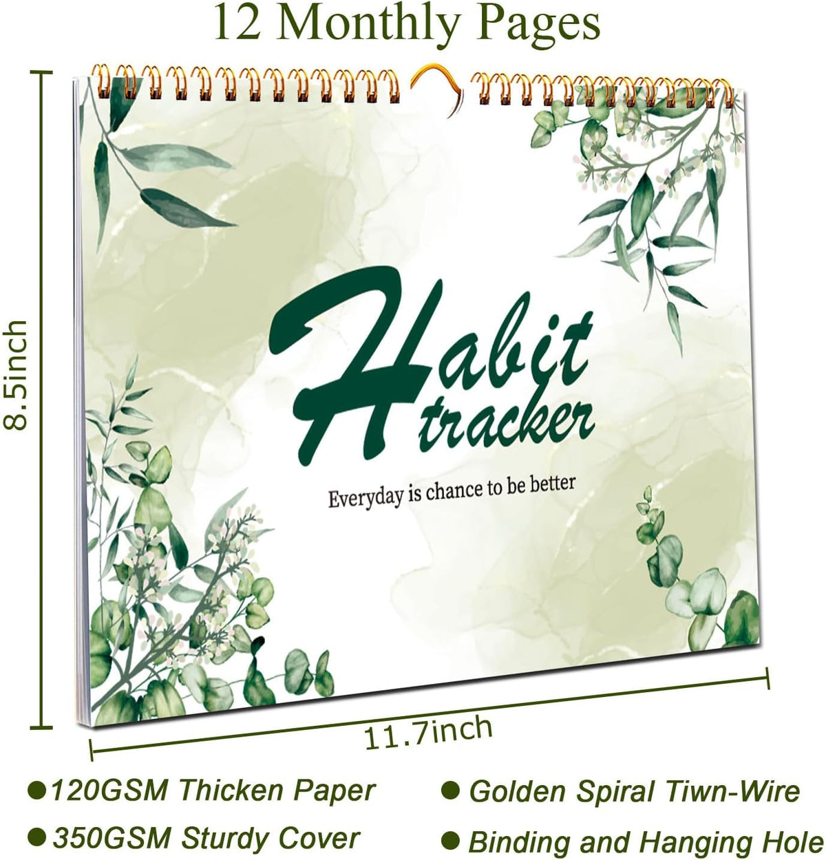 Habit Tracker Calendar, Aesthetic Daily Weekly Goal and Habit Tracker Journal, 12 Months Undated Habits Tracker Planner with Spiral Binding, Boost Productivity Tool and Workout Calendar, 11.7"x8.5"