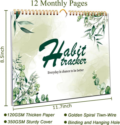 Habit Tracker Calendar, Aesthetic Daily Weekly Goal and Habit Tracker Journal, 12 Months Undated Habits Tracker Planner with Spiral Binding, Boost Productivity Tool and Workout Calendar, 11.7"x8.5"