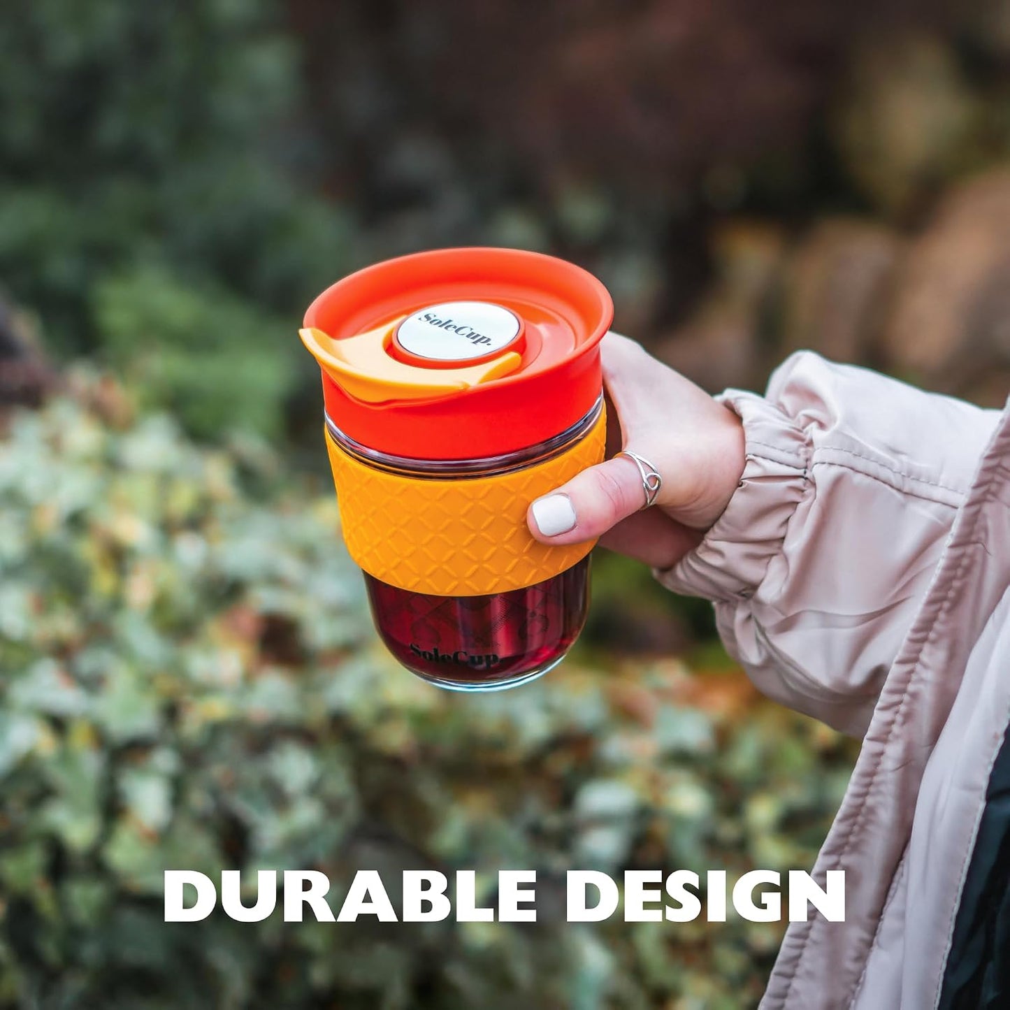 Large Travel Mug Loose Tea Infuser - Detachable Tea Strainer with Spill Proof Lid - 18oz/530ml BPA-Free Reusable Glass Travel Coffee Cup with Silicone Band (Ice Cream, 18oz)