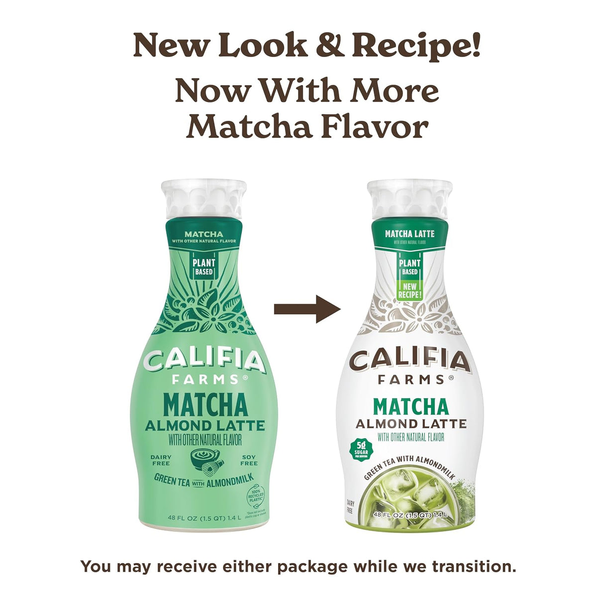 Califia Farms - Matcha Almond Latte, 48 oz, Dairy Free, Almond Milk, Plant Based, Vegan, Gluten Free, Non GMO, Green Tea
