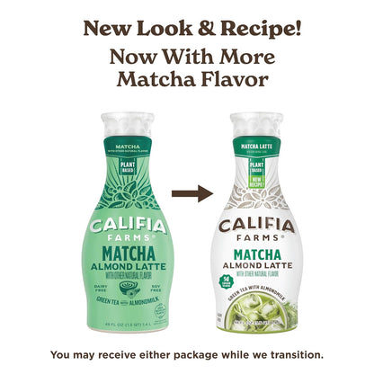 Califia Farms - Matcha Almond Latte, 48 oz, Dairy Free, Almond Milk, Plant Based, Vegan, Gluten Free, Non GMO, Green Tea