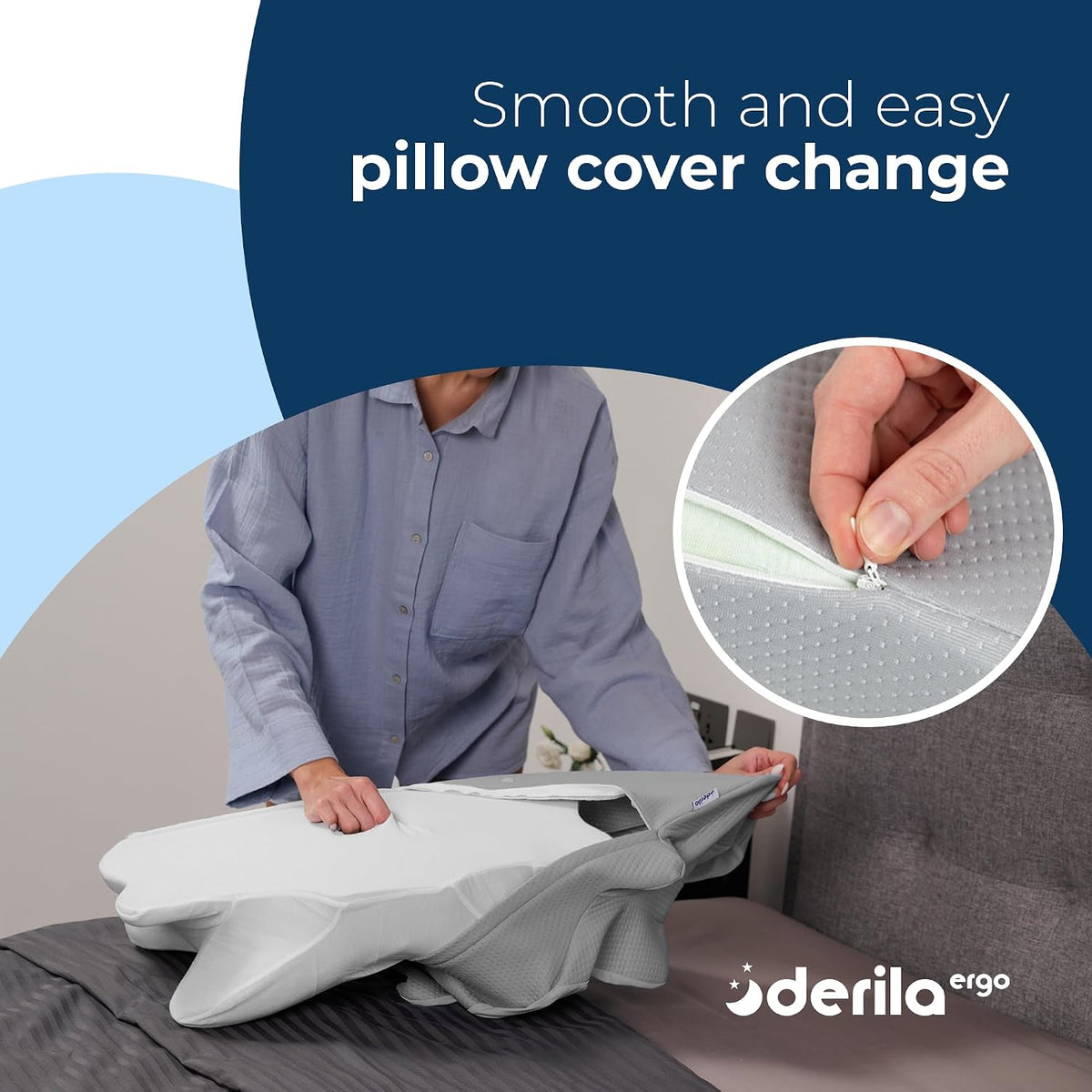 Derila Ergo Cervical Neck Pillow for Sleeping Pillow Contour Memory Foam Pillows for Back, Side Sleeper Pillows 21.25 x 14.17 x 4.72 inches