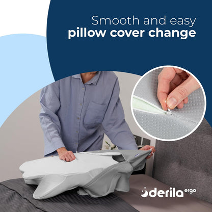 Derila Ergo Cervical Neck Pillow for Sleeping Pillow Contour Memory Foam Pillows for Back, Side Sleeper Pillows 21.25 x 14.17 x 4.72 inches