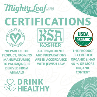 Mighty Leaf Spring Jasmine Green Tea - Premium - Foil Wrapped for Freshn - 100 Count Tea Pouches - Premium Green Tea with Rich Flavor - Individually Wrapped Tea Bags
