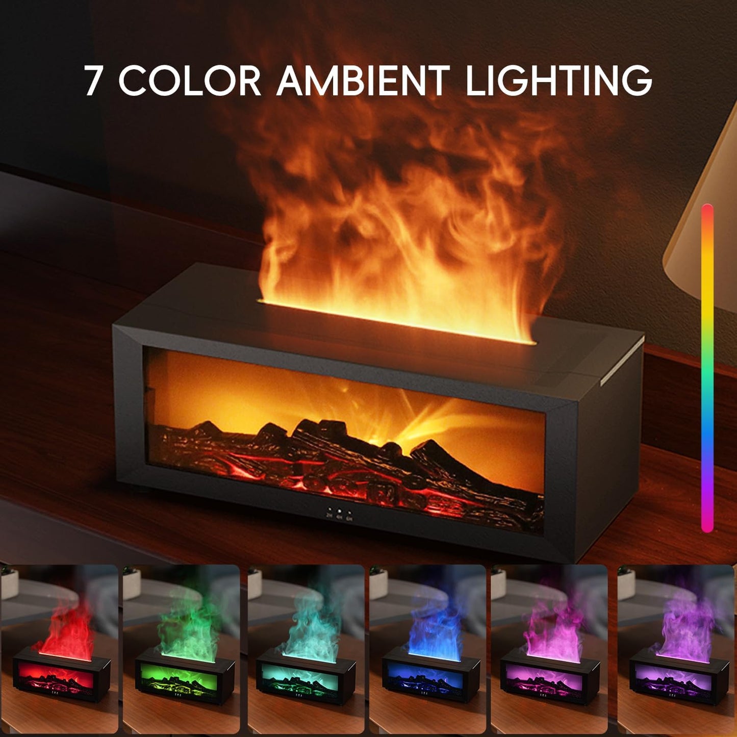 YALEDI Essential Oil Diffuser, 7 Colors Fireplace Flame Fire Oil Diffuser, 150ml Ultrasonic Aromatherapy Humidifier, Scent Diffuser with Remote Control & Timer for Home,Bedroom,Office,Yoga (Black)