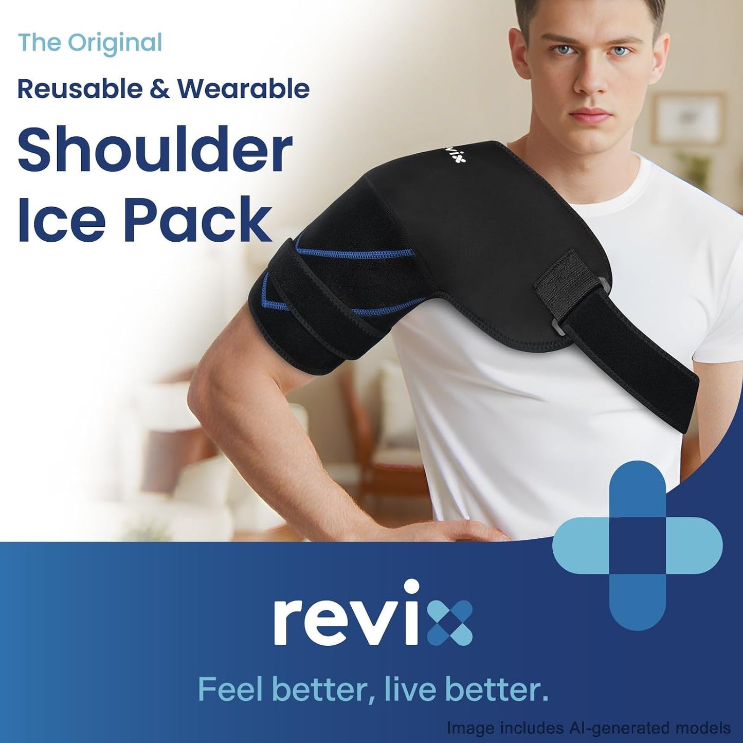 REVIX Large Shoulder Ice Pack Wrap, 2 Gel Packs+1 Shoulder Brace for Rotator Cuff and Arm, Reusable Gel Cold Therapy Wrap for Discomfort Relief & Muscle Relaxation, Easy to Wear & Remove