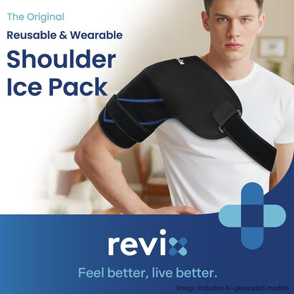 REVIX Large Shoulder Ice Pack Wrap, 2 Gel Packs+1 Shoulder Brace for Rotator Cuff and Arm, Reusable Gel Cold Therapy Wrap for Discomfort Relief & Muscle Relaxation, Easy to Wear & Remove