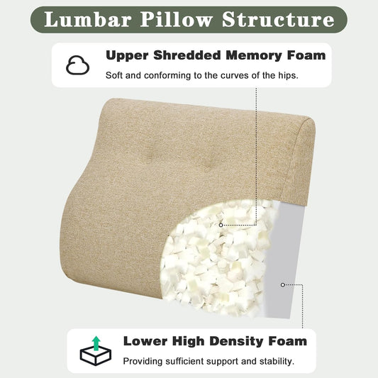 baibu Lumbar Support Pillow for Recliner, Large Memory Foam Dual-Layer Patent Design Back Support Cushion for Sofa & Gaming Chair, Ergonomic Lumbar Pillow with Machine Washable Cover, Brown