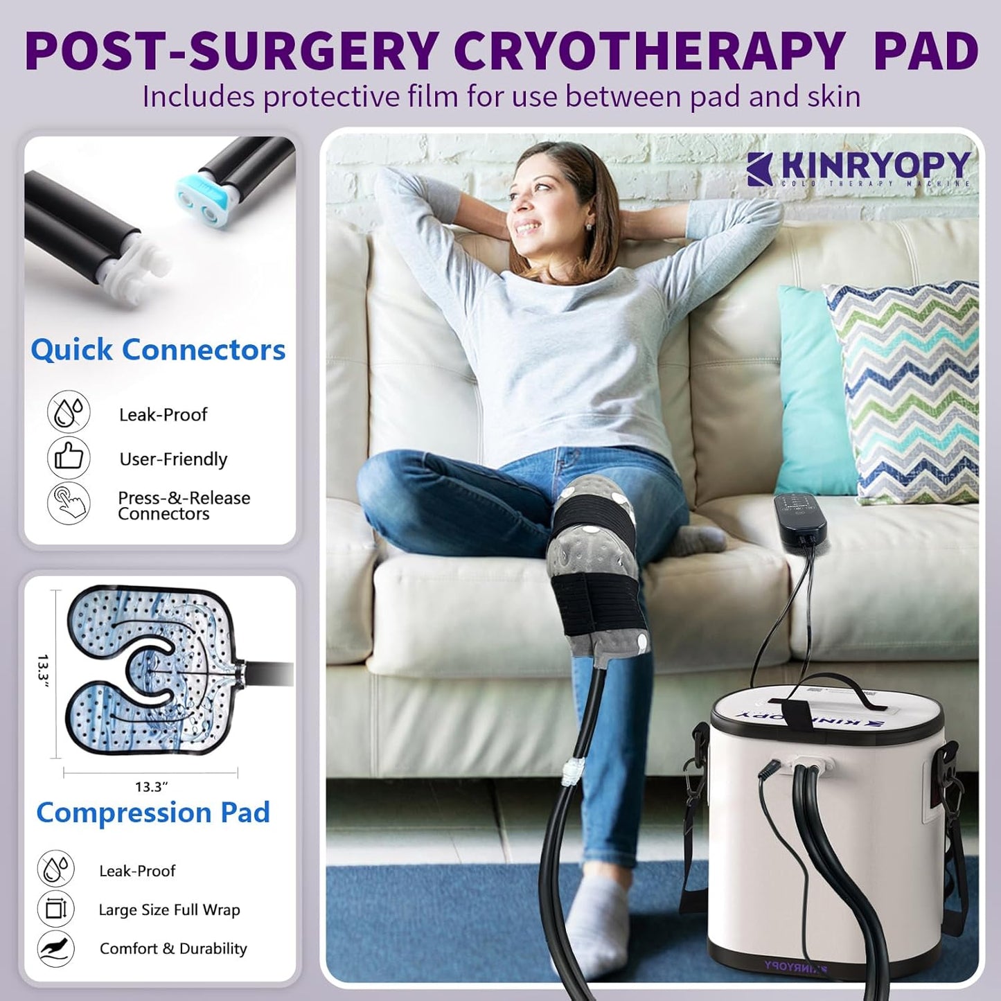 Cold Therapy Machine for Shoulder with Programmable Timer, Portable Ice Machine for Shoulder After Surgery, Lightweight Replacement Recovery System, Cryotherapy Pain Relief w/Compression Pad