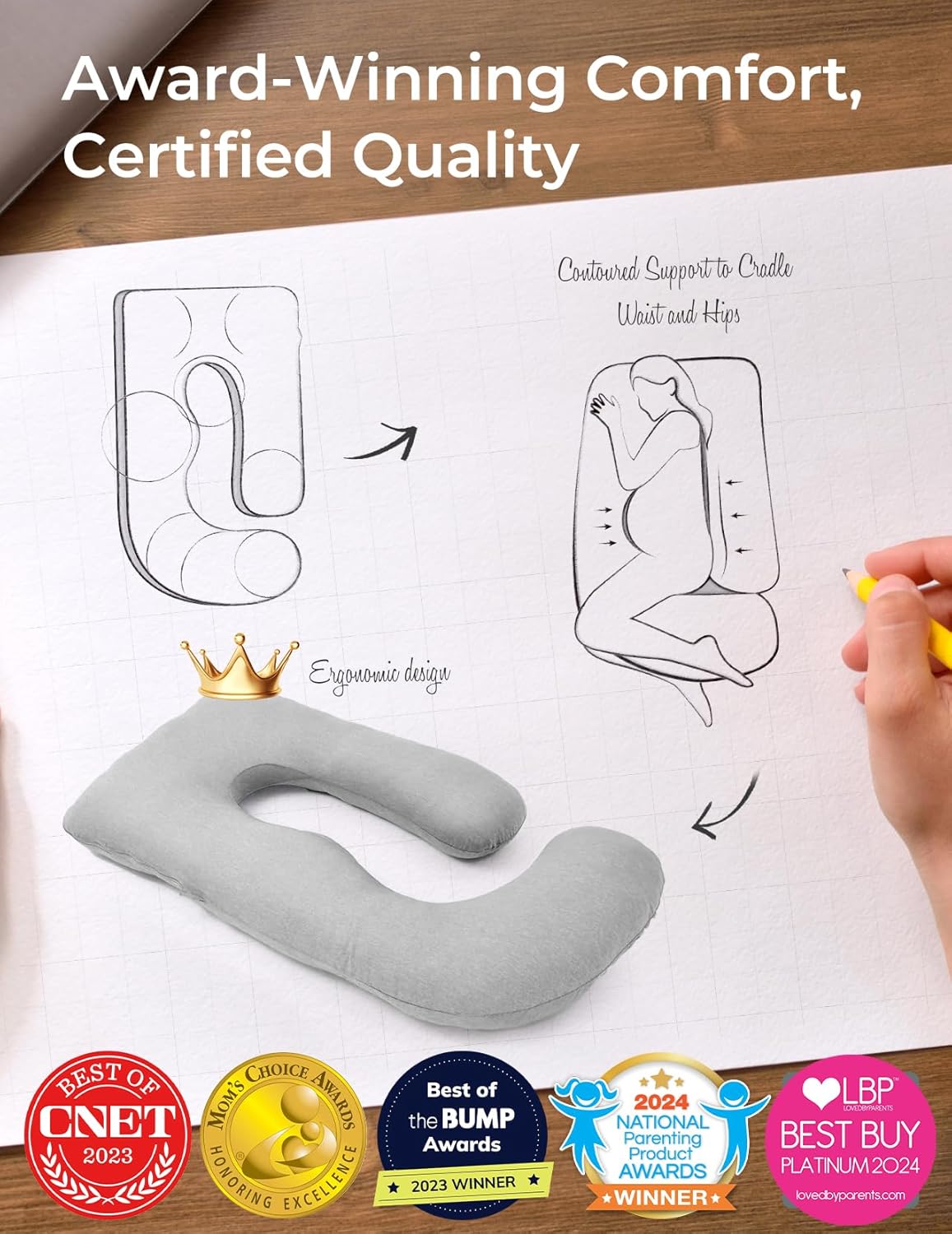 Momcozy Pregnancy Pillows with Cooling Cover, U-Shaped Full Body Maternity Pillow for Side Sleepers 57 Inch - Support for Back, Hip, Belly, Legs for Pregnant Women