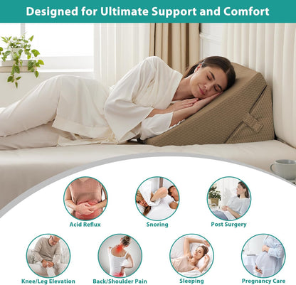 Bedluxe Wedge Pillow Headboard, 3PCS Orthopedic Bed Wedge Pillows Set for After Surgery, Adjustable Pillow Wedge for Acid Reflux&Back Pain Relief, Sleeping, Back Pillow for Bed Sitting Up, White/Grey
