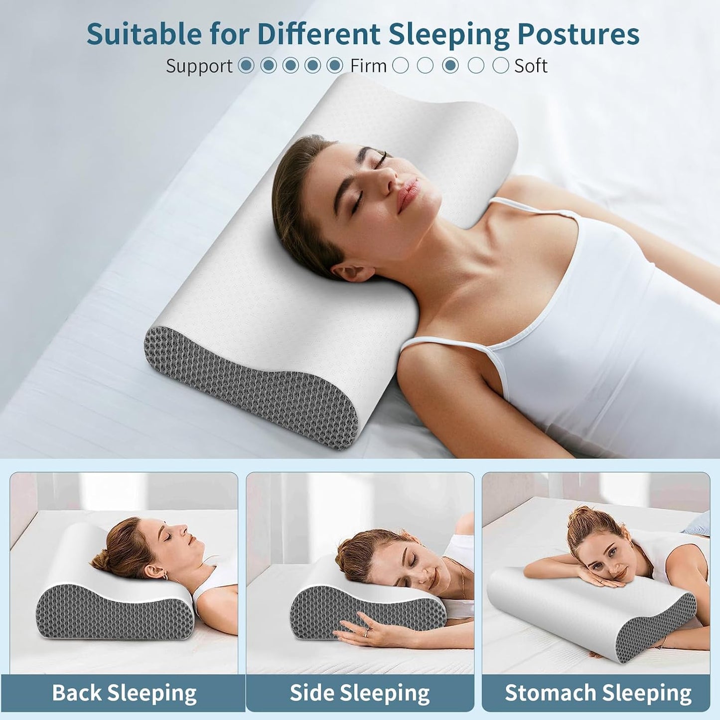 Cervical Pillow for Neck Pain Relief, Contour Memory Foam Pillows for Sleeping, Ergonomic Pillow Adjustable Orthopedic Cooling Pillow Bed Pillow Neck Support for Side Back Stomach Sleepers(Blue)