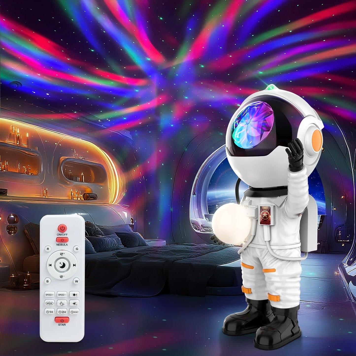 Rossetta Astronaut Galaxy Star Projector Night Light Projector for Kids | 29 Lighting Effects, Night Light Mode, Magnetic Head, Remote Control, Auto-Off Timer, Gifts for Kids, Adults, Party, Birthday