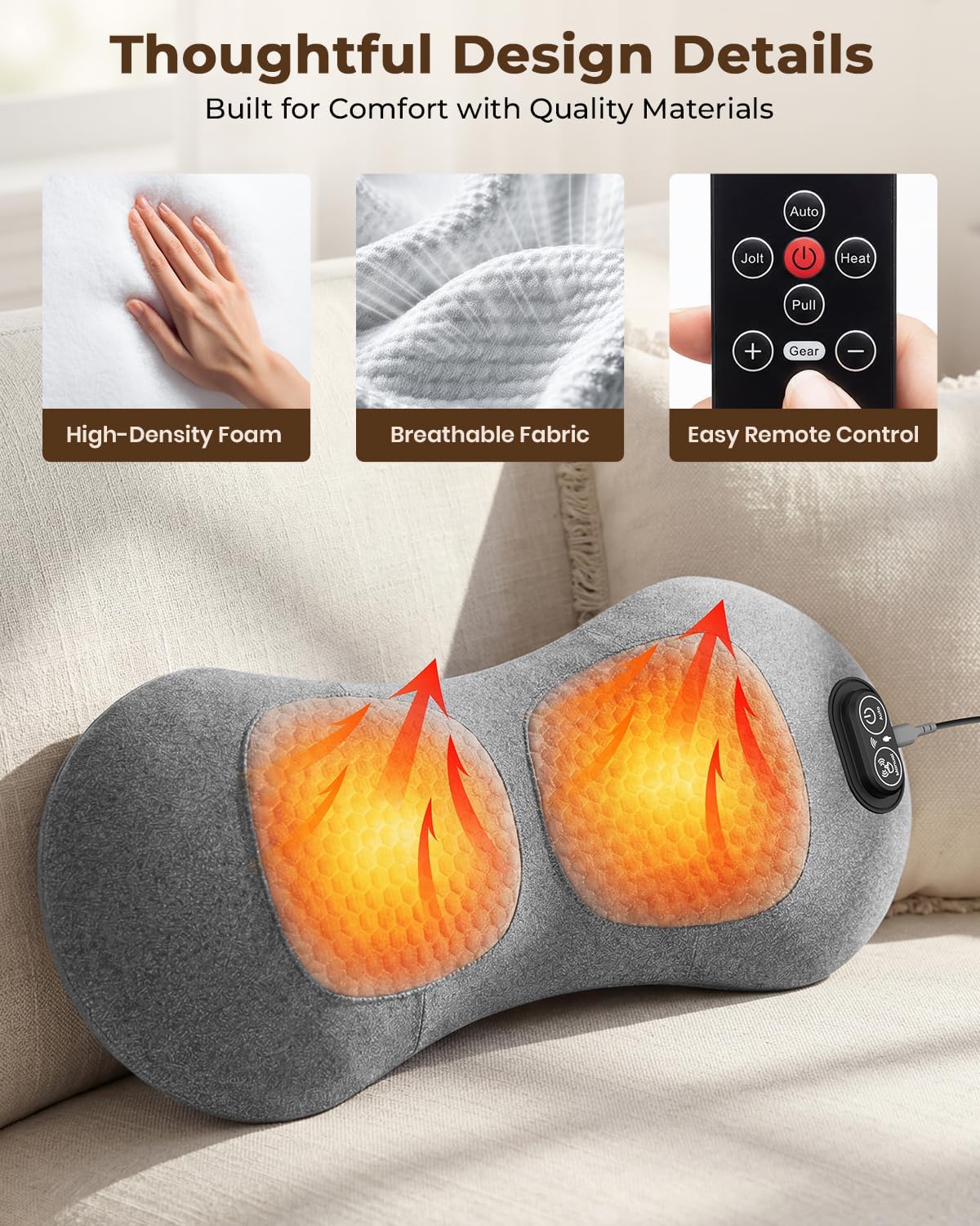 2026 Upgraded 4-in-1 Lumbar Support Pillow Massager with Remote Control