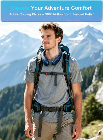 Neck Air Conditioner Portable, Neck Fan with Large Cooling Plate | NTC Control,Upward Downward Back Airflow, 6000mAh Bladeless Wearable Fan for Outdoor, Travel, Office, Golf (Blue)
