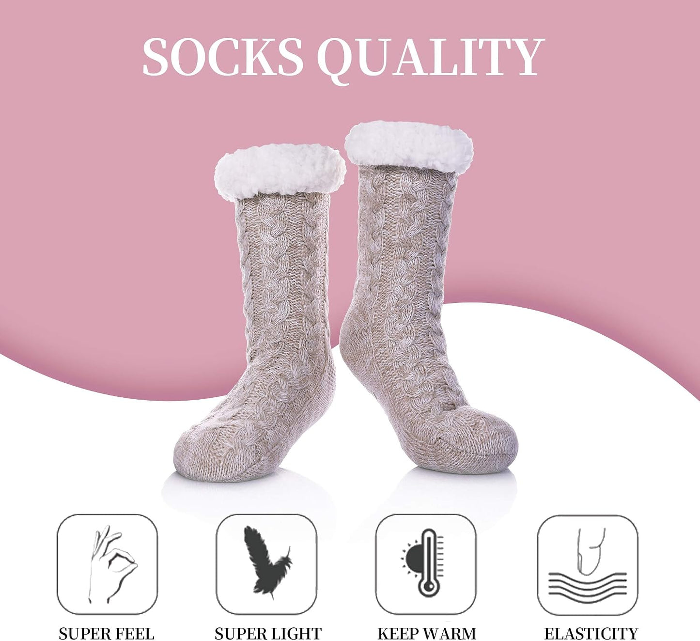 SDBING Women's Winter Super Soft Warm Cozy Fleece Lined Fuzzy Slipper Socks with Grippers
