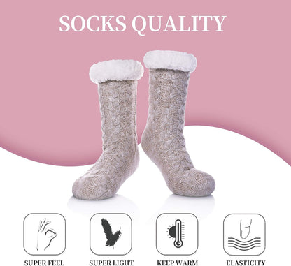 SDBING Women's Winter Super Soft Warm Cozy Fleece Lined Fuzzy Slipper Socks with Grippers