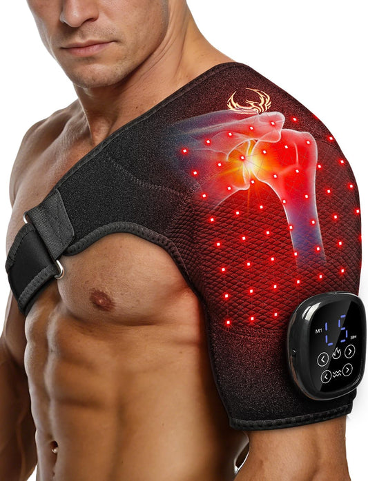 Seenew Cordless Red Light Therapy Shoulder Pad with Heat Massage, 72 LEDs