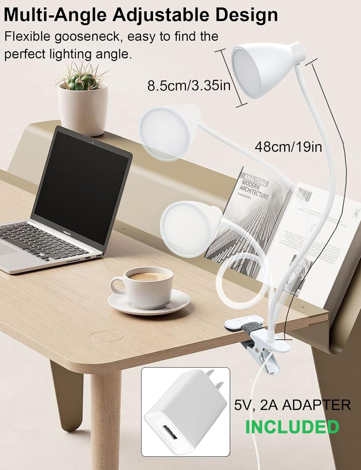 BOHON Desk Lamp with Clamp, Clip on Light, 5 Color 10 Brightness, Teal | 10W 38 LED Flexible Gooseneck Clip Lamp, Auto Off Timer, Desk Lights for Office Home Bed Bedside Reading, Adapter Include